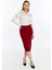 Kadın Bordo Beli Lastikli Mevsimlik Yırtmaç Detaylı Ofis Etek 1903-70 5