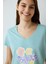 Mint Yeşili With Love Çiçek Desenli Pamuklu V Yaka Kısa Kollu Pijama Takımı 7