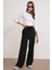4757 Kadın Lastikli Bol Paça Örme Dökümlü Selanik Pantalon Siyah 3