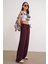 4757 Kadın Lastikli Fitilli Bol Paça Örme Dökümlü Pantalon Mürdüm 1