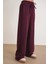 4757 Kadın Lastikli Fitilli Bol Paça Örme Dökümlü Pantalon Mürdüm 4