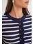 6965 Kadın Fırfır Detaylı Çizgili Triko Hırka Lacivert 5