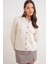 6951 Kadın Bisiklet Yaka Düğmeli Triko Kısa Hırka Naturel 3