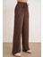 4757 Kadın Lastikli Fitilli Bol Paça Örme Dökümlü Pantalon Kahve 3