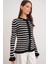 6965 Kadın Fırfır Detaylı Çizgili Triko Hırka Siyah 3