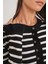 6965 Kadın Fırfır Detaylı Çizgili Triko Hırka Siyah 5