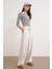 4757 Kadın Lastikli Fitilli Bol Paça Örme Dökümlü Pantalon Taş 1