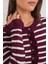 6965 Kadın Fırfır Detaylı Çizgili Triko Hırka Bordo 5