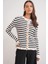 6965 Kadın Fırfır Detaylı Çizgili Triko Hırka Naturel 1