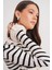 6965 Kadın Fırfır Detaylı Çizgili Triko Hırka Naturel 4