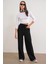 4757 Kadın Lastikli Bol Paça Örme Dökümlü Selanik Pantalon Siyah 2