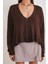 6954 Kadın Fırfır Detaylı V Yaka Triko Kazak Kahve 4