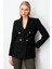 Kadın Kruvaze Yaka Kaşe Ceket 5069 Siyah 1