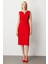Kadın Süs Düğme Detaylı Kolsuz Elbise 4015 Kırmızı 1
