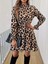 Kadın Uzun Kollu Yarı Balıkçı Yaka Leopar Desenli Modal Mini Elbise 2