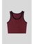 Bordo Basic Sıfır Kol Dar Kalıp U Yaka Kadın Crop Top Atlet - 97162 6
