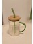 Bambu Kapaklı Cam Pipetli Kupa 420 ml | Yeşil 1