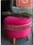 Fuşya Rengi Kadife Kumaştan Ahşap Ayaklı Vintage Puf 6