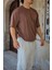 Unisex Kahverengi Oversize Salaş Kesim %100 Pamuk Bisiklet Yaka Basic Tshirt 1