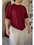 Unisex Bordo Oversize Salaş Kesim %100 Pamuk Bisiklet Yaka Basic Tshirt 1