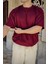 Unisex Bordo Oversize Salaş Kesim %100 Pamuk Bisiklet Yaka Basic Tshirt 2