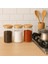 3 Lu Çay +Şeker+ Kahve Saklama Kabı SETİ-ETİKETLİ-420 Ml-Bambu Kapaklı-7 cm x 15 Cm-Sılıkonlu 2