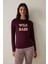 Bordo Bisiklet Yaka Sloganlı Uzun Kollu Pijama Üstü 1
