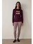 Bordo Bisiklet Yaka Sloganlı Uzun Kollu Pijama Üstü 3