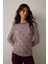 Bordo Leopar Desenli Bisiklet Yaka Uzun Kollu Pijama Üstü 1