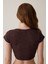 Kahverengi Bisiklet Yaka Dantelli Crop Üst 5