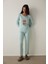 Mint Ent Scarf Bisiklet Yaka Uzun Kollu Slogan Baskılı Pijama Takımı 1
