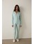 Mint Fitilli Gömlek Yaka Düğmeli Uzun Kollu Sürdürülebilir Viskon Pijama Takımı 1