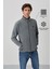 Gri Melanj Yazı Nakışlı Dik Yaka Fermuarlı Standart Kalıp Erkek Sweatshirt Polar - 87992 6