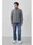 Gri Melanj Yazı Nakışlı Dik Yaka Fermuarlı Standart Kalıp Erkek Sweatshirt Polar - 87992 7