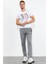 Tommy Life Gri Melanj Erkek Fermuar Cepli Yazı Detaylı Standart Kalıp Klasik Paça Eşofman Alt-84744 11
