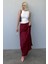 Bordo Kırışık Desen Kadın Saten Etek MG2468 4