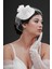 Fiyonk ve Kristal Detaylı Beyaz Nikah Kepi – File Duvaklı Gelin Aksesuarı 1
