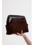 Kadın Acı Kahve Kroko Desen Deri Detaylı Süet Clutch El Çantası 8