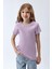 Kız Çocuk Fitilli Kısa Kollu T-Shirt Mor Renk 1