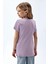 Kız Çocuk Fitilli Kısa Kollu T-Shirt Mor Renk 2