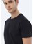 Siyah Düz Bisiklet Yaka Pamuk Karışımlı T-Shirt 4