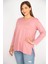 Kadın Somon Büyük Beden V Yakalı Yan Yırtmaçlı Uzun Kollu Bluz 1