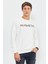 Ekru Yazı Nakışlı O Yaka Rahat Form İçi Polarlı Erkek Sweatshirt - 88020 1