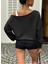 Kadın Düz Siyah Oversize Sweatshirt Sokak Stili, Rahat Kesim 3