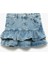 Pamuklu Fırfır Detaylı Katlı Cepli Mini Denim Etek 4