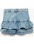 Pamuklu Fırfır Detaylı Katlı Cepli Mini Denim Etek 5