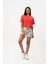 Kırmızı Bisiklet Yaka Kısa Kollu Crop T-shirt W50069 5