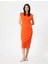 Midi Bodycon Elbise Kısa Kollu Bisiklet Yaka Fitilli 6