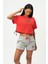 Kırmızı Bisiklet Yaka Kısa Kollu Crop T-shirt W50069 6