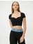 Kalp Yaka Crop Tişört Ribanalı Kısa Kollu Slim Fit 6